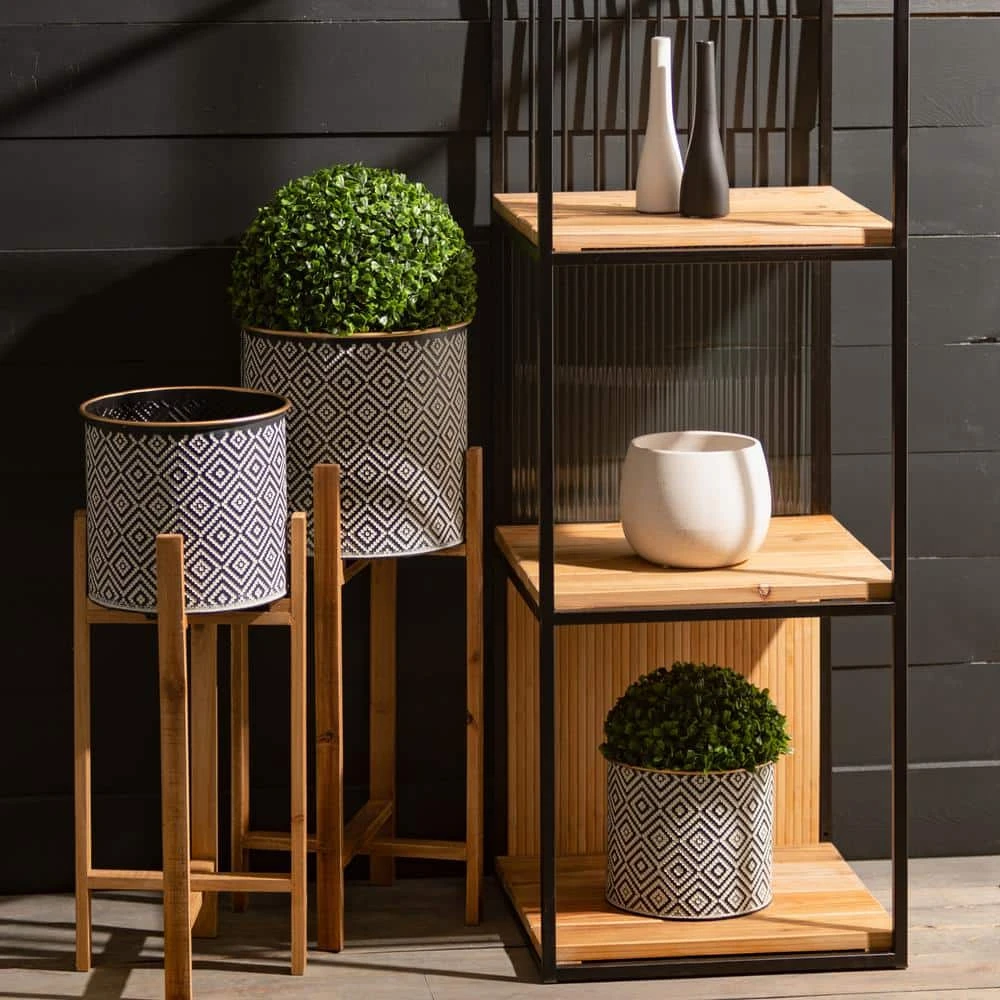 SULLIVANS Black and White Gemoetric Pattern Metal Planter (Set of 3) - Image 4