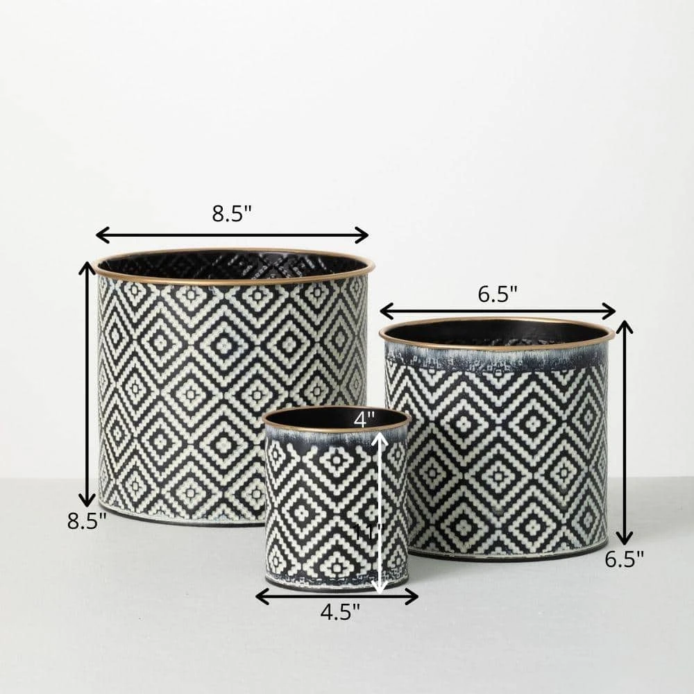 SULLIVANS Black and White Gemoetric Pattern Metal Planter (Set of 3) - Image 6