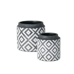 SULLIVANS Black Cement Flower Pots (Set of 2)