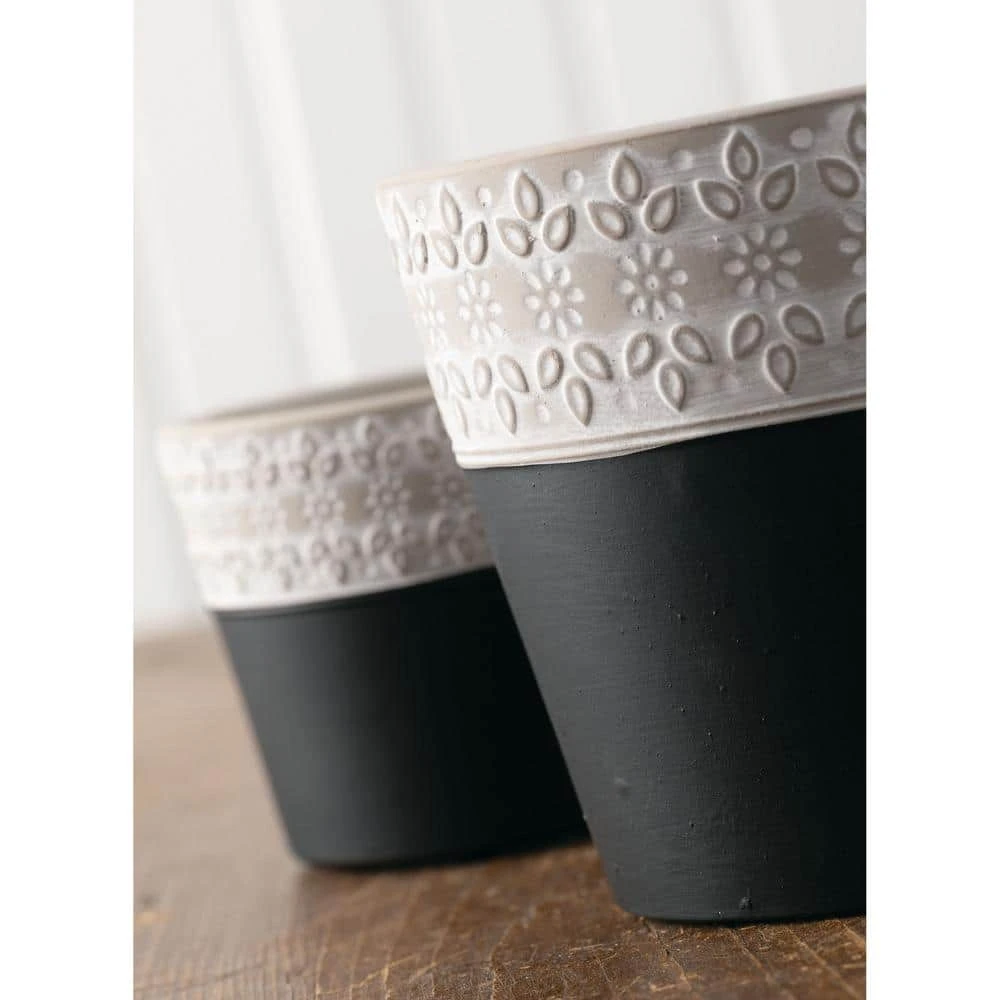 SULLIVANS Black Cement Flower Pots (Set of 2) - Image 3