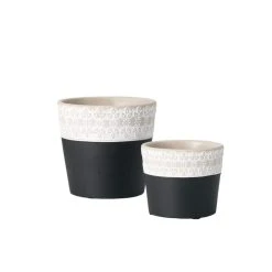 SULLIVANS Black Cement Flower Pots (Set of 2)