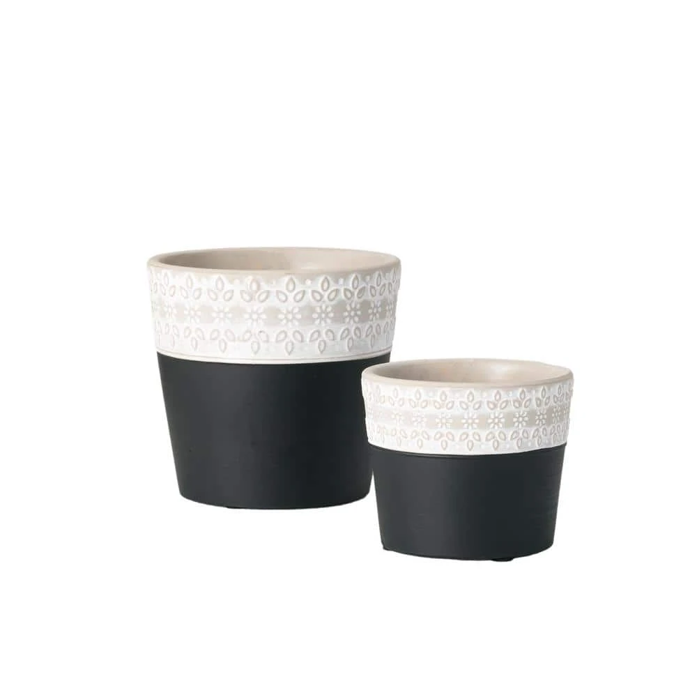SULLIVANS Black Cement Flower Pots (Set of 2)