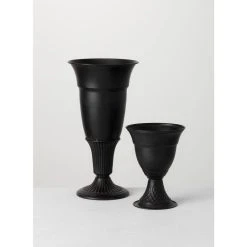SULLIVANS Metal Black Urns (Set of 2)