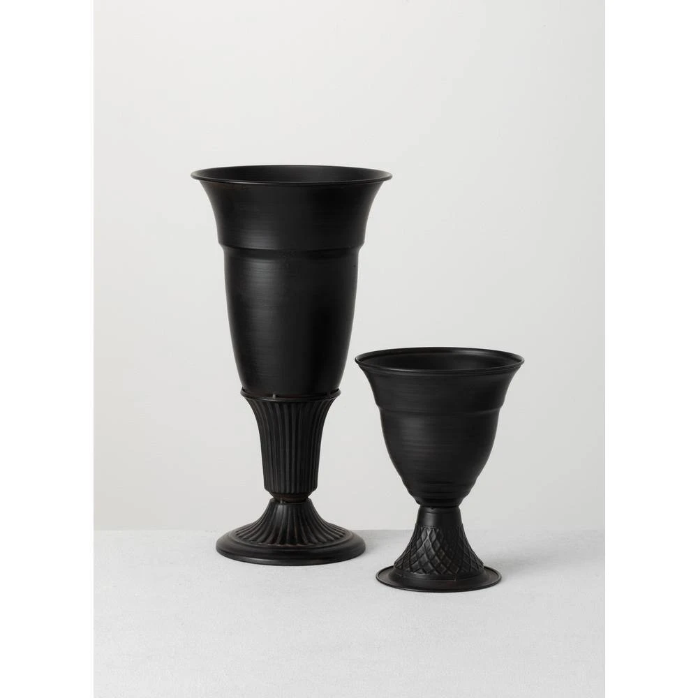 SULLIVANS Metal Black Urns (Set of 2)