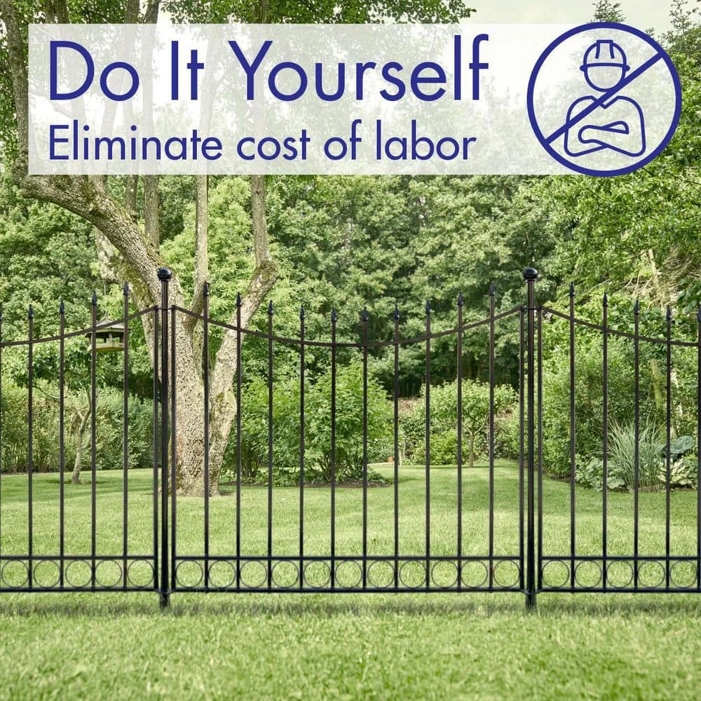 Vigoro Beaumont 40.4 in. H x 49.6 in. W Black Steel 3-Rail Fence Panel - Image 10