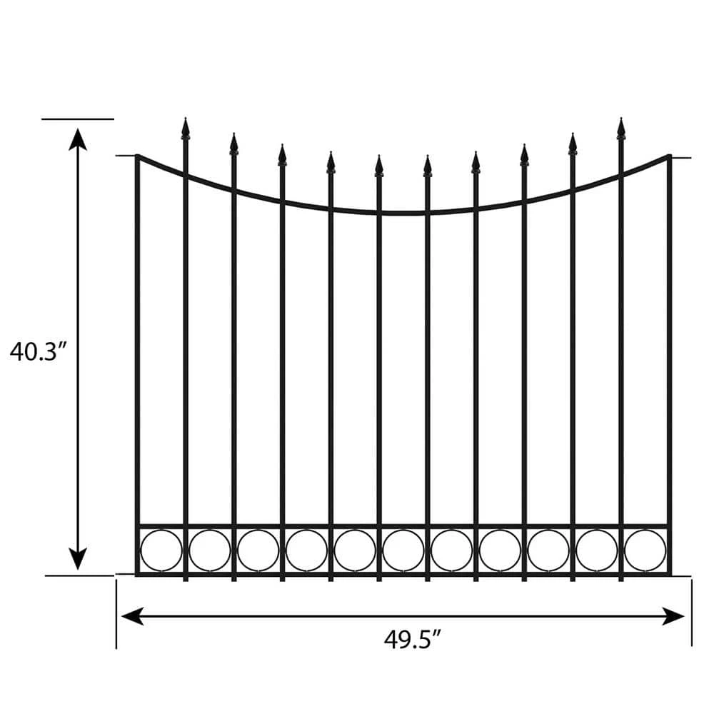 Vigoro Beaumont 40.4 in. H x 49.6 in. W Black Steel 3-Rail Fence Panel (4-Pack) - Image 2