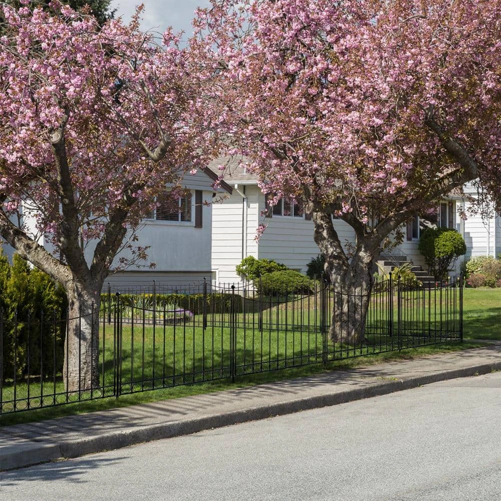 Vigoro Beaumont 40.4 in. H x 49.6 in. W Black Steel 3-Rail Fence Panel (4-Pack) - Image 10