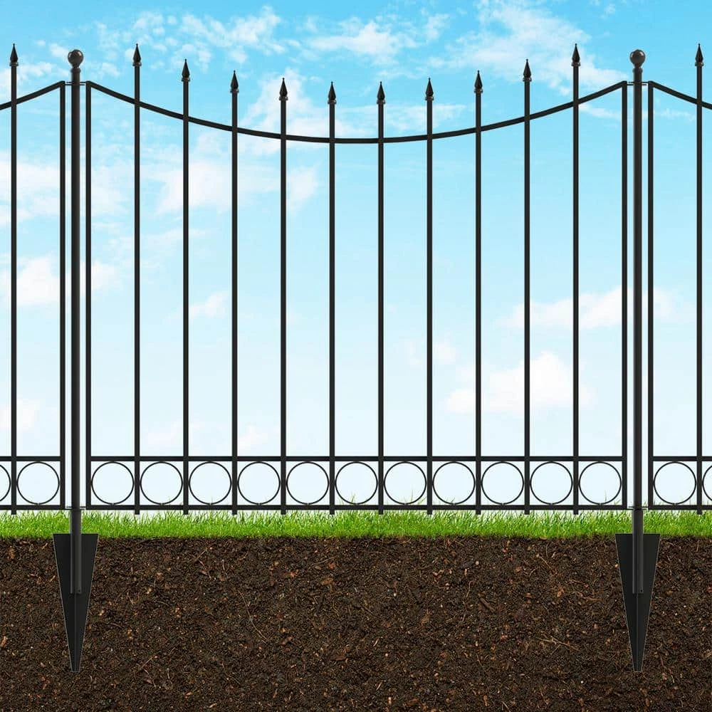 Vigoro Beaumont 40.4 in. H x 49.6 in. W Black Steel 3-Rail Fence Panel (4-Pack) - Image 7