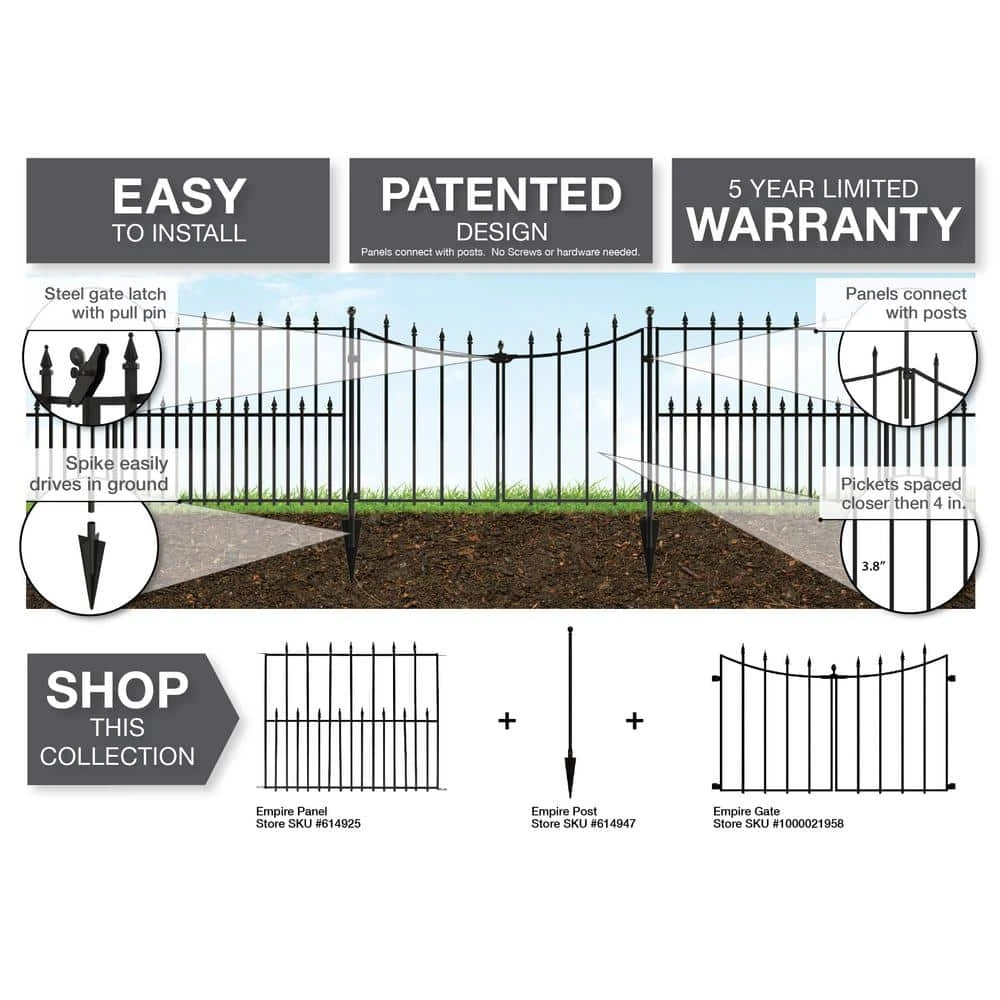 Vigoro Empire/Westbrook 41 in. x 2.3 in. x 2.3 in. Black Steel Fence Post (5-Pack) - Image 6