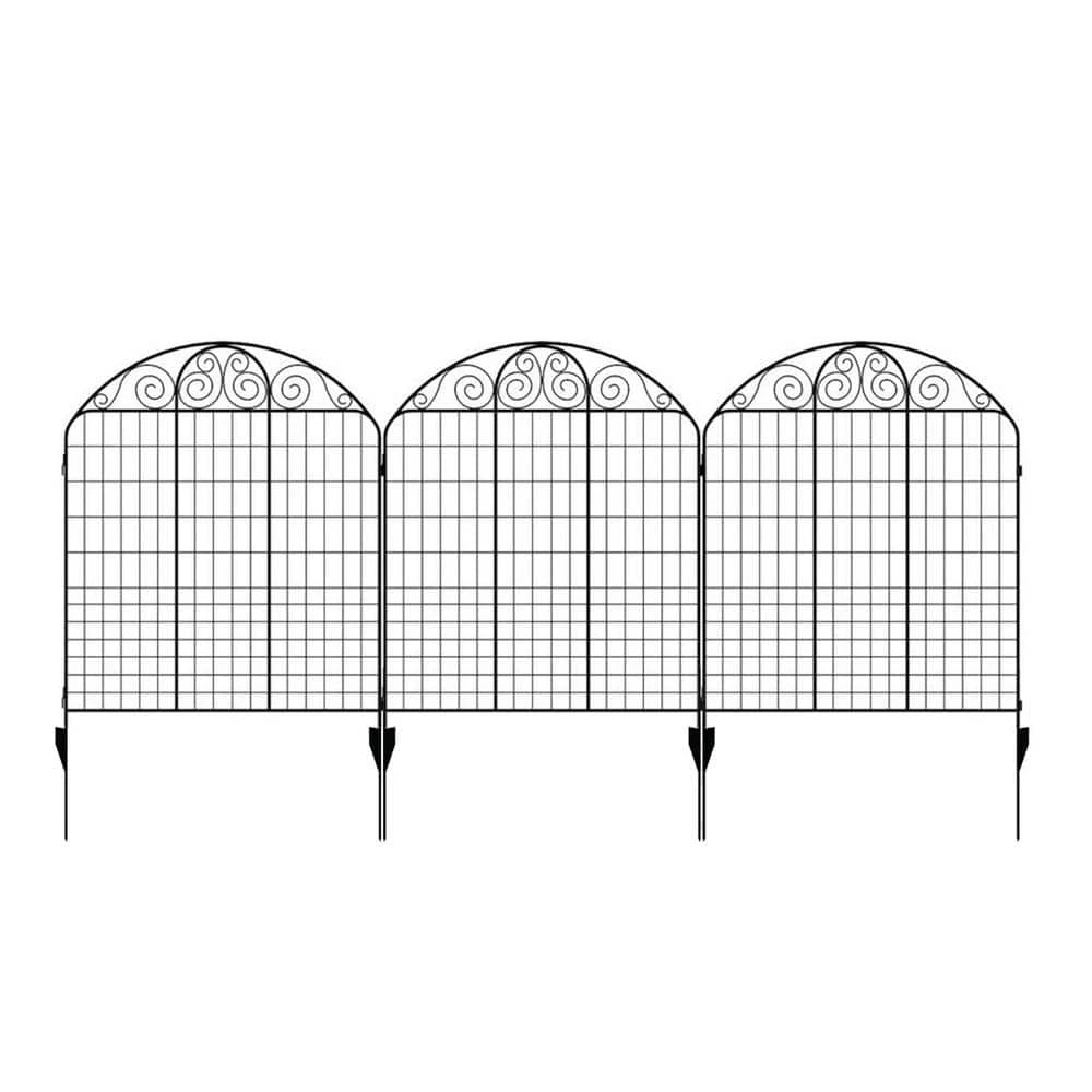 Vigoro Rockdale 43.8 in. Black Steel Fence Panel (3-Pack)