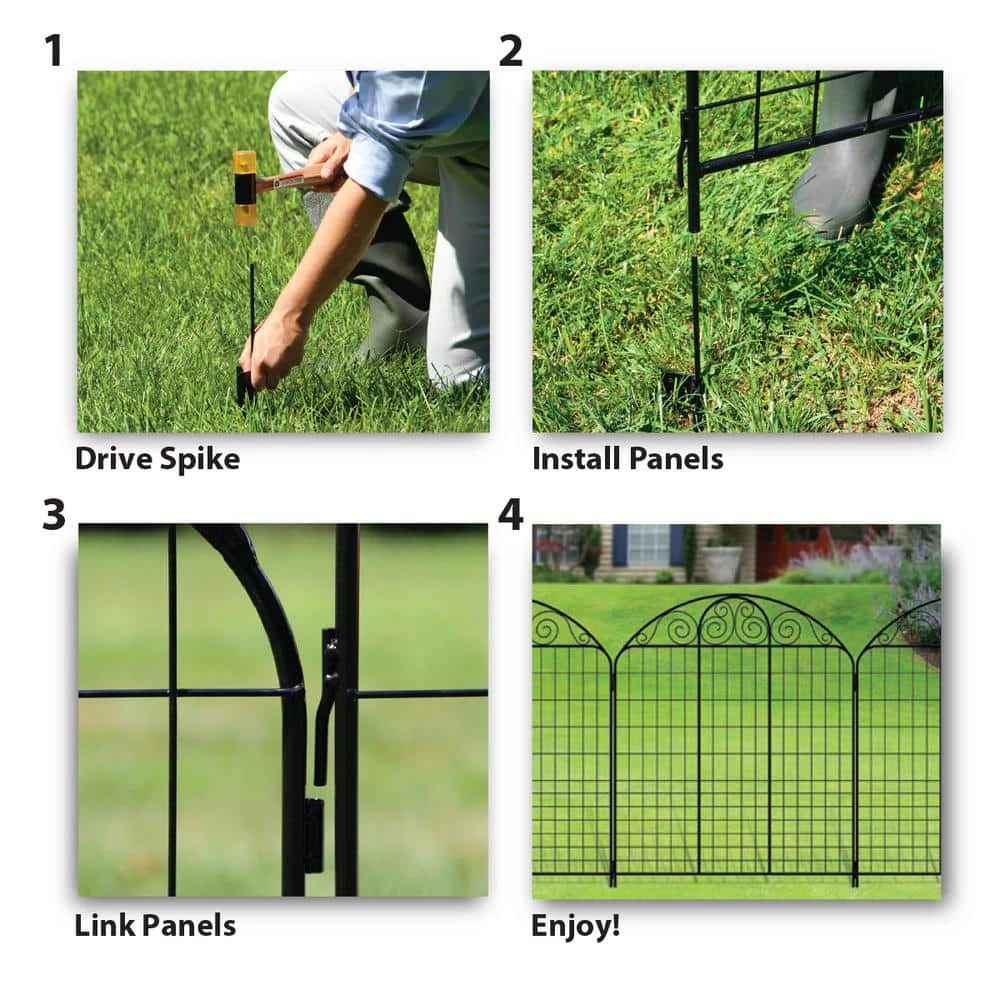 Vigoro Rockdale 43.8 in. Black Steel Fence Panel (3-Pack) - Image 7