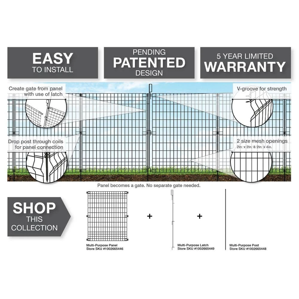 Vigoro 44 in. H x 36 in. W Steel Multi-Purpose No Dig Black Fence Panel - Image 7