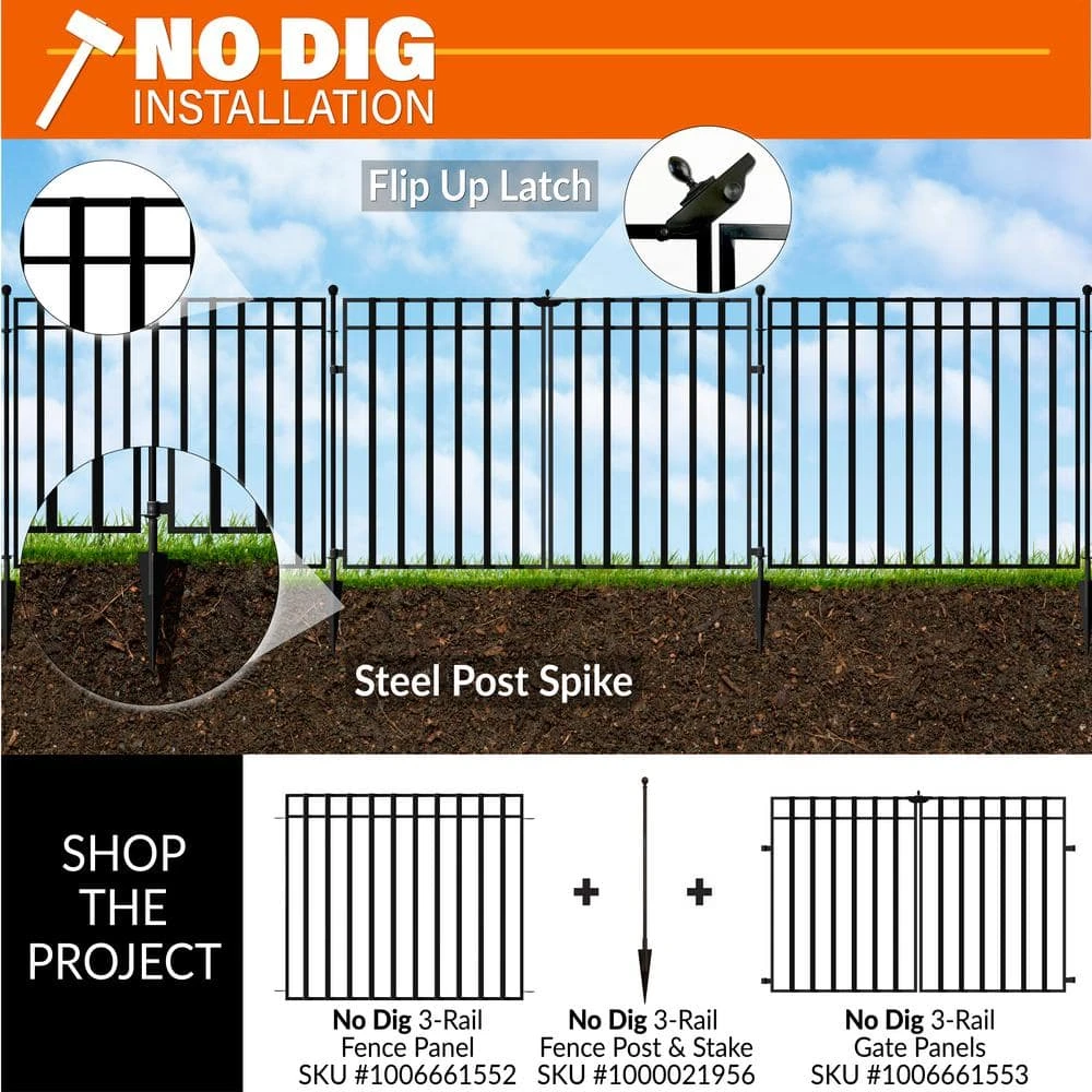 Vigoro 37.2 in. H x 42.87 in. W Steel 3-Rail Garden Fence Panel - Image 4