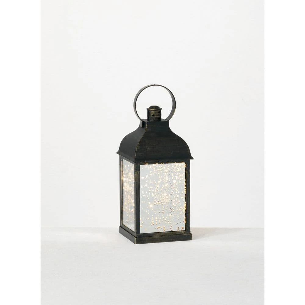 SULLIVANS 10.5 in. Black Speckled Lantern with LED Pillar Candle
