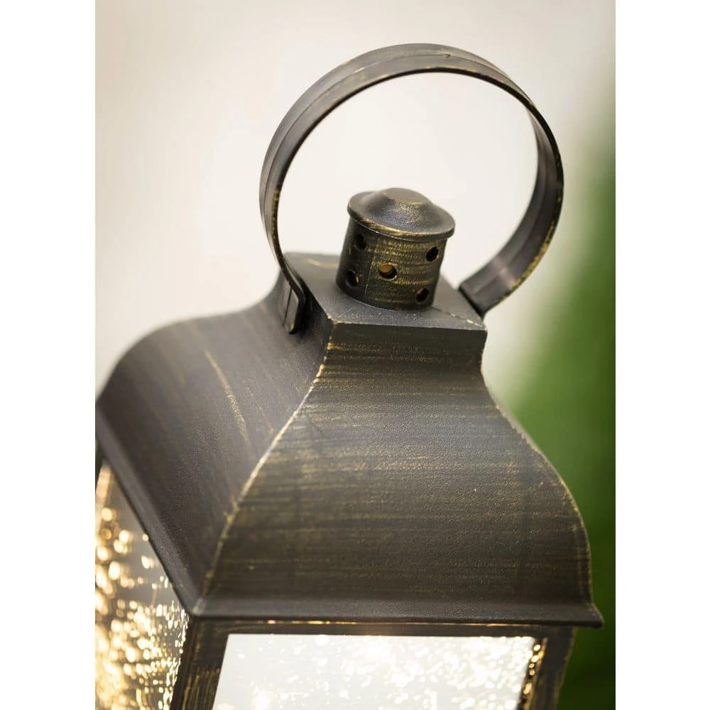 SULLIVANS 10.5 in. Black Speckled Lantern with LED Pillar Candle - Image 2