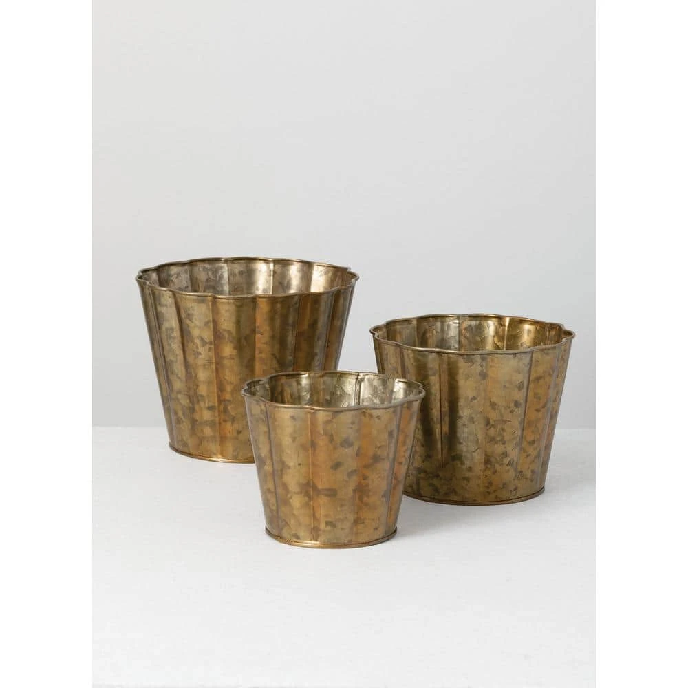 SULLIVANS Brown Metal Flower Pots (Set of 3) - Image 3