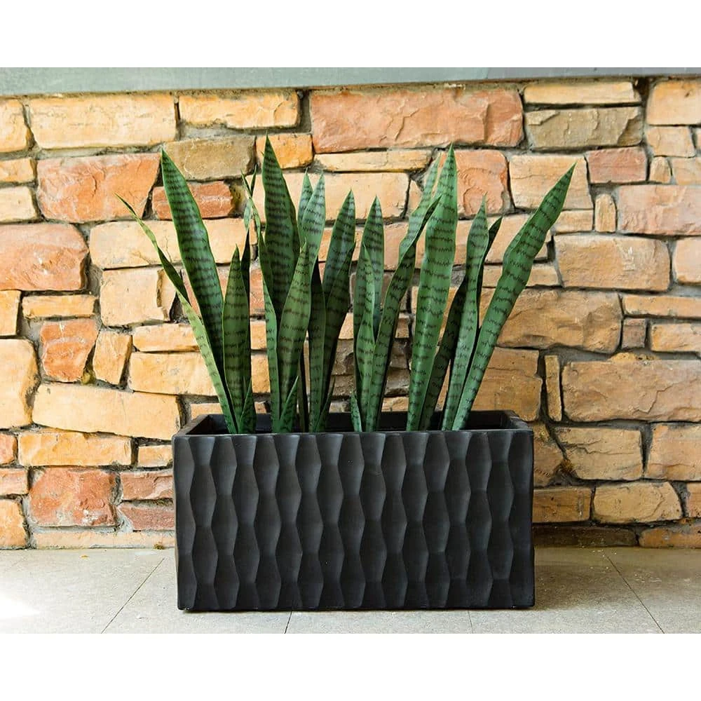 KANTE 31.5 in. L Rectangular Burnished Black Concrete/Fiberglass Indoor Outdoor Elegant Retro Planter - Image 3