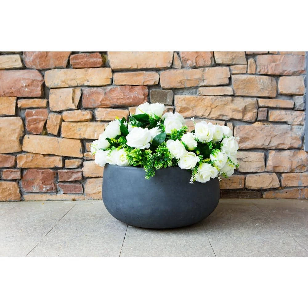 KANTE 16 in. W Round Charcoal Lightweight Concrete/Fiberglass Indoor Outdoor Elegant Bowl Planter - Image 3