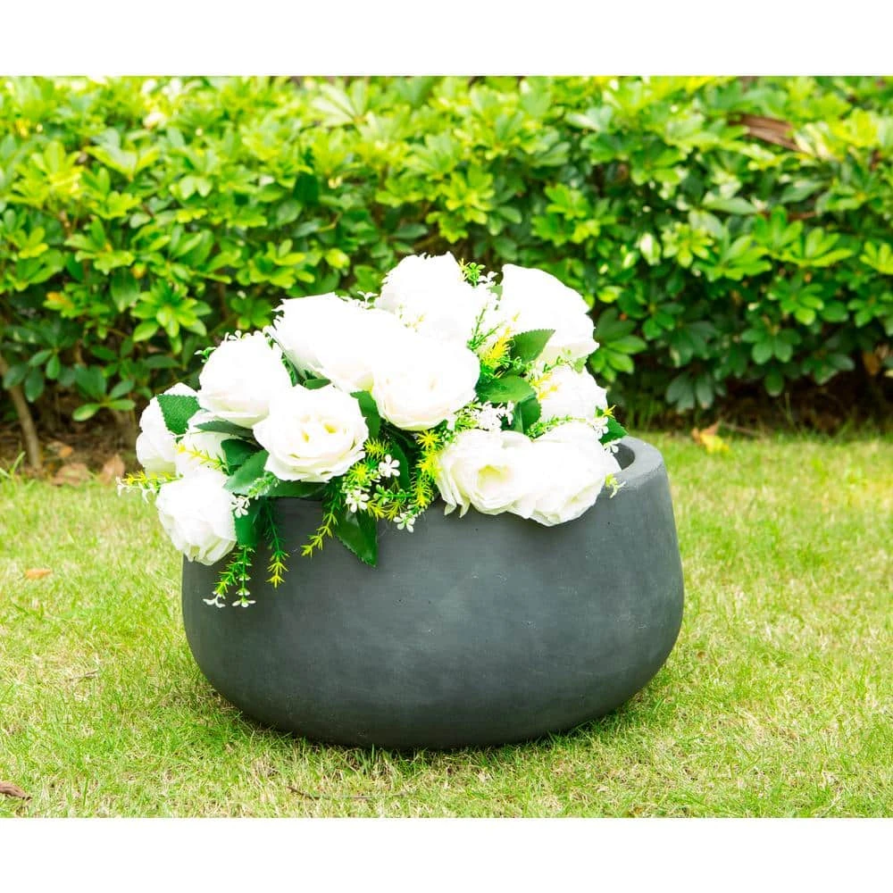 KANTE 16 in. W Round Charcoal Lightweight Concrete/Fiberglass Indoor Outdoor Elegant Bowl Planter