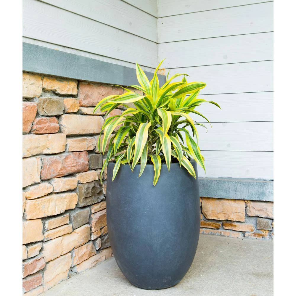 KANTE 21.7 in. H Round Charcoal Concrete/Fiberglass Indoor Outdoor Modern Tall Planter - Image 5