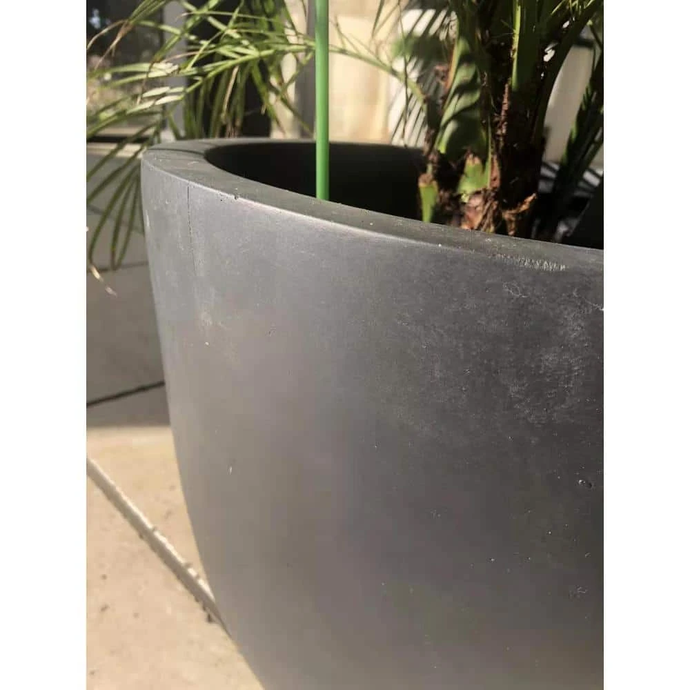KANTE 21.7 in. H Round Charcoal Concrete/Fiberglass Indoor Outdoor Modern Tall Planter - Image 3