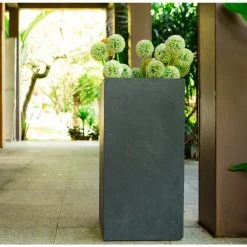 KANTE 20 in. H Square Charcoal Lightweight Concrete/Fiberglass Indoor Outdoor Elegant Tall Planter
