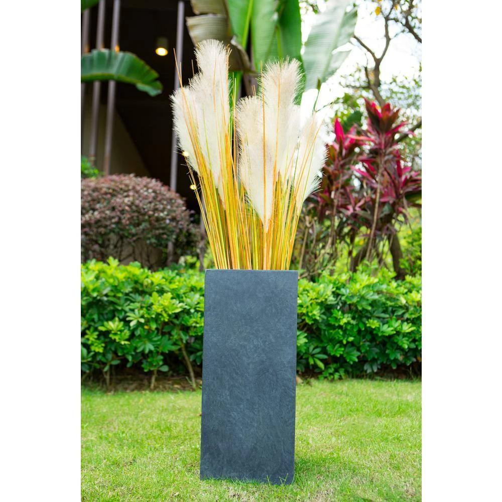 KANTE 24 in. H Square Charcoal Concrete/Fiberglass Indoor Outdoor Elegant Tall Planter - Image 3
