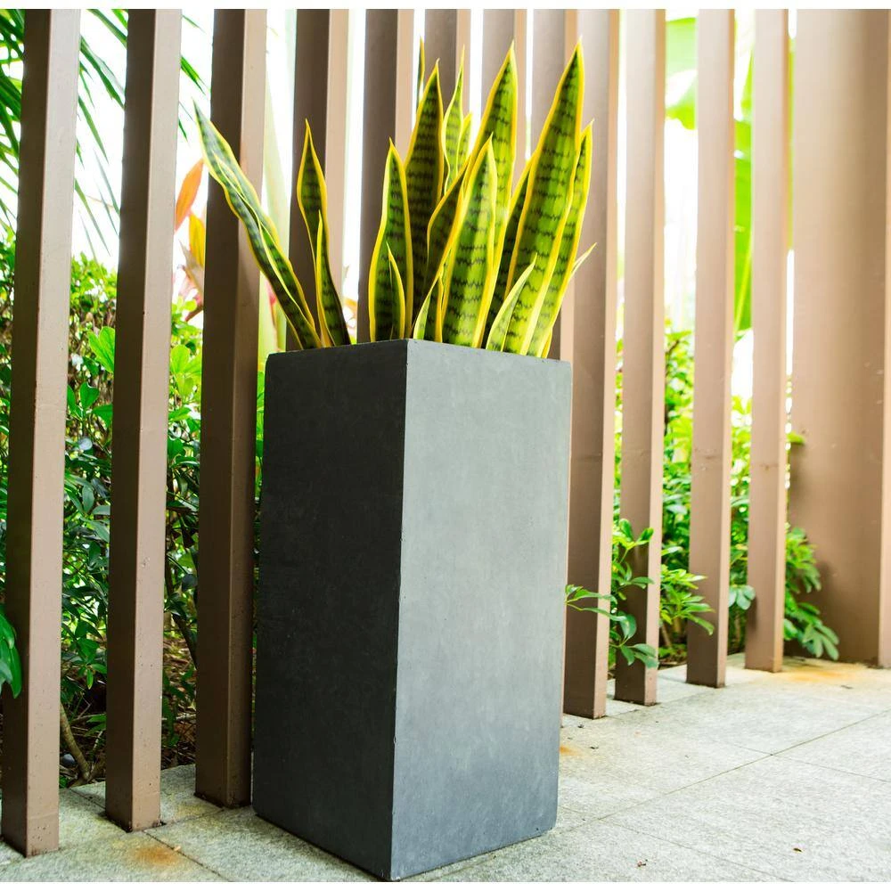 KANTE 24 in. H Square Charcoal Concrete/Fiberglass Indoor Outdoor Elegant Tall Planter - Image 8
