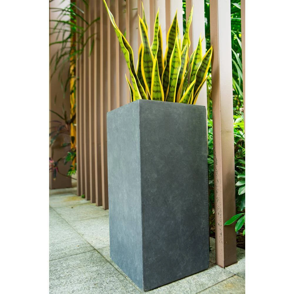 KANTE 24 in. H Square Charcoal Concrete/Fiberglass Indoor Outdoor Elegant Tall Planter - Image 6