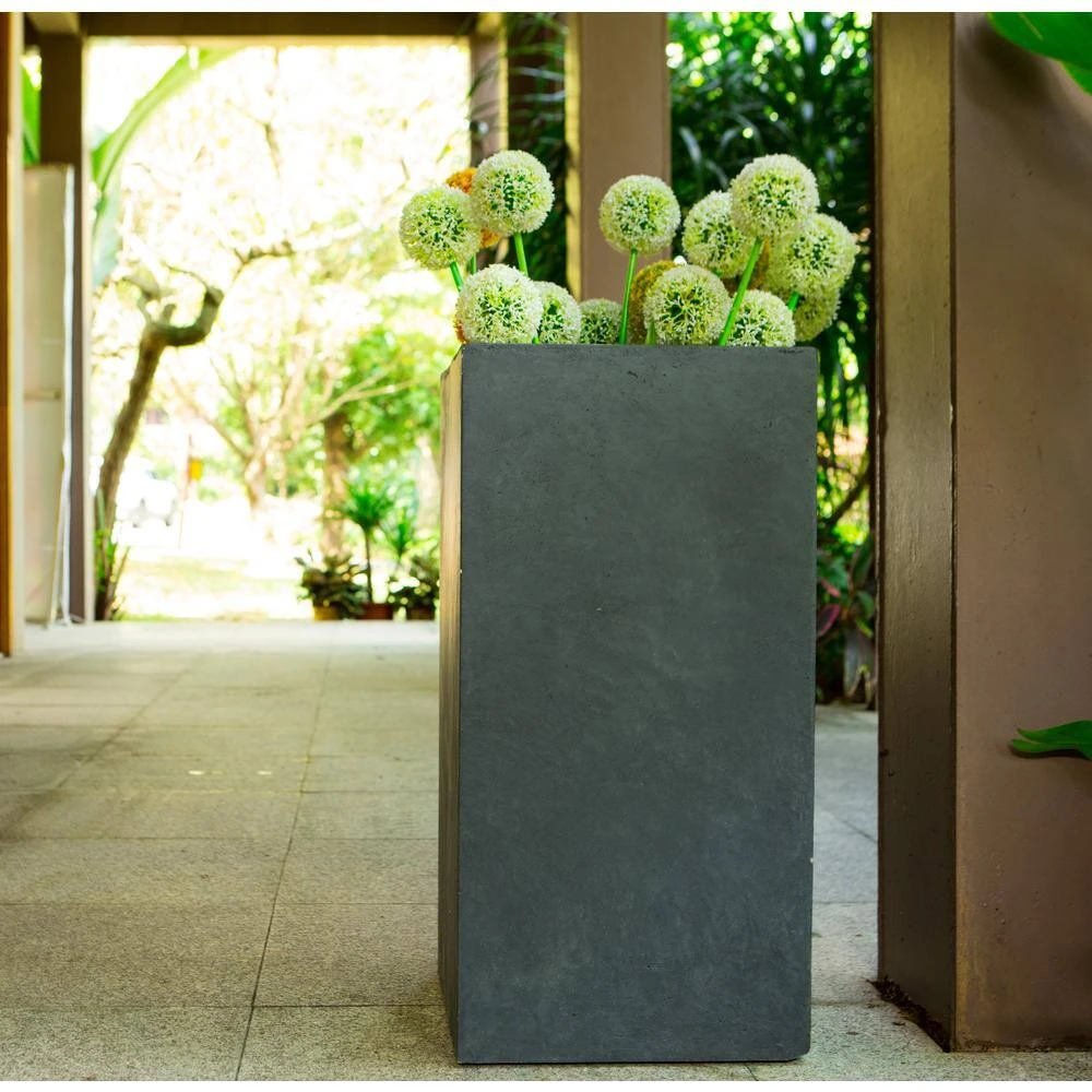 KANTE 24 in. H Square Charcoal Concrete/Fiberglass Indoor Outdoor Elegant Tall Planter - Image 11