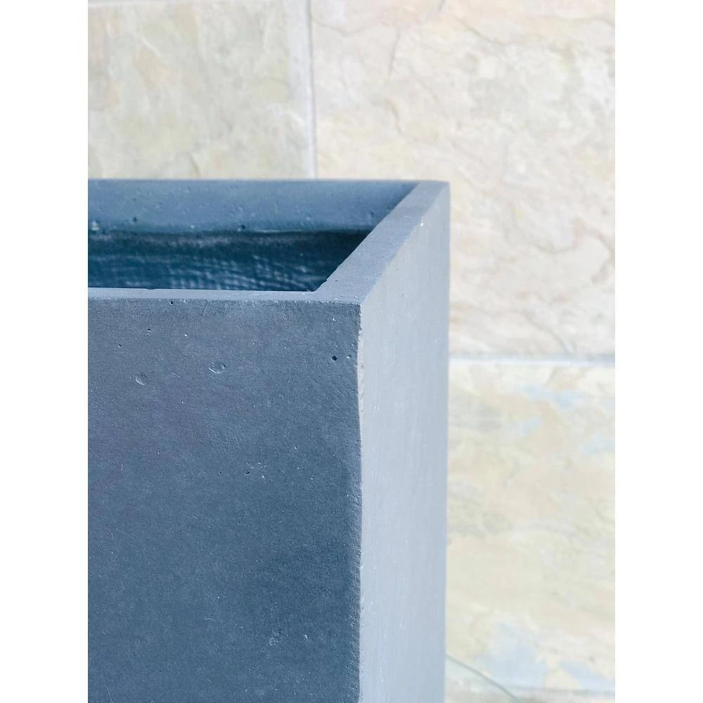 KANTE 24 in. H Square Charcoal Concrete/Fiberglass Indoor Outdoor Elegant Tall Planter - Image 2
