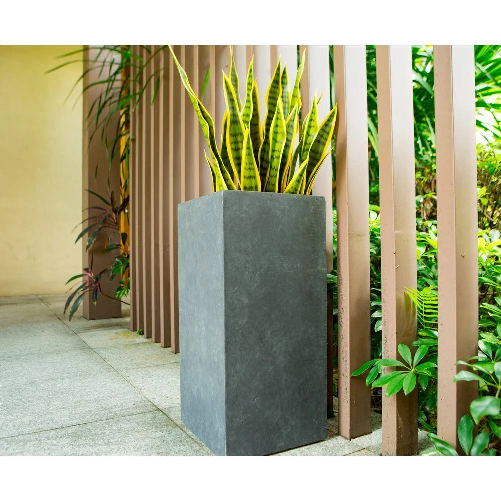 KANTE 24 in. H Square Charcoal Concrete/Fiberglass Indoor Outdoor Elegant Tall Planter - Image 9