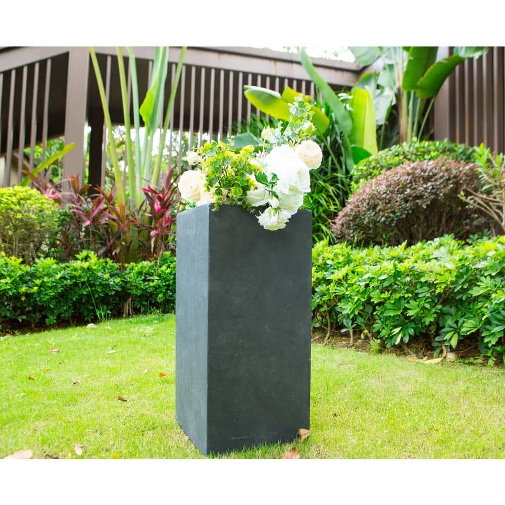 KANTE 28 in. H Square Charcoal Concrete/Fiberglass Indoor Outdoor Modern Tall Planter - Image 3