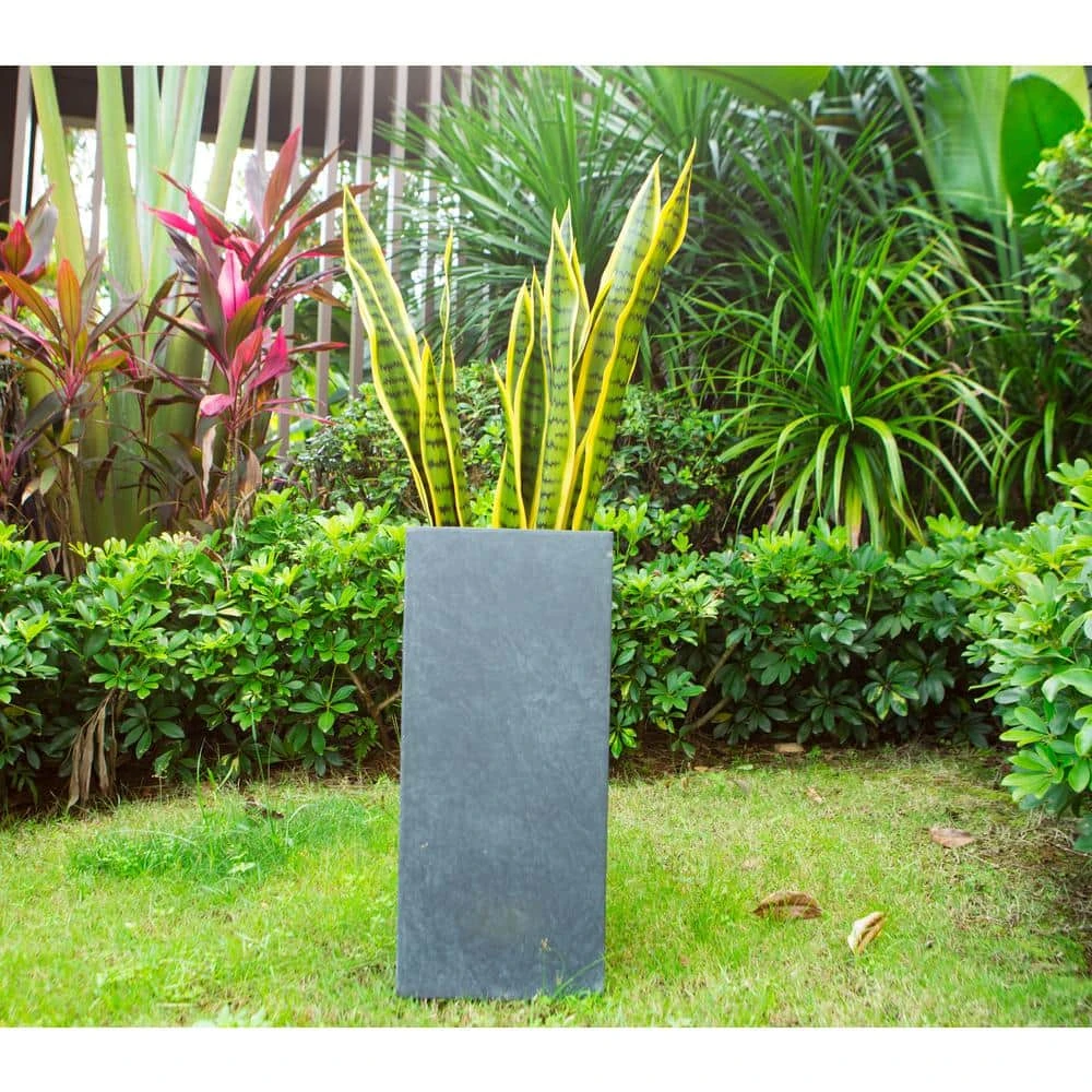 KANTE 28 in. H Square Charcoal Concrete/Fiberglass Indoor Outdoor Modern Tall Planter - Image 10