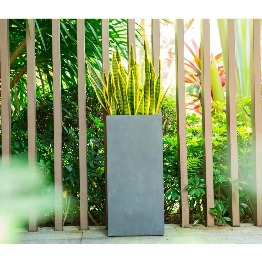 KANTE 28 in. H Square Charcoal Concrete/Fiberglass Indoor Outdoor Modern Tall Planter - Image 11
