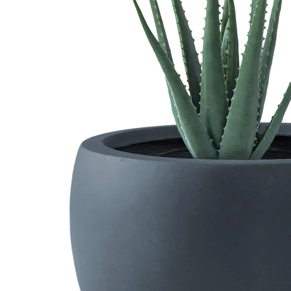 KANTE 8 in. H Charcoal Concrete and Fiberglass Round Bowl Planter, Outdoor Indoor Large Planters Pots with Drainage - Image 5