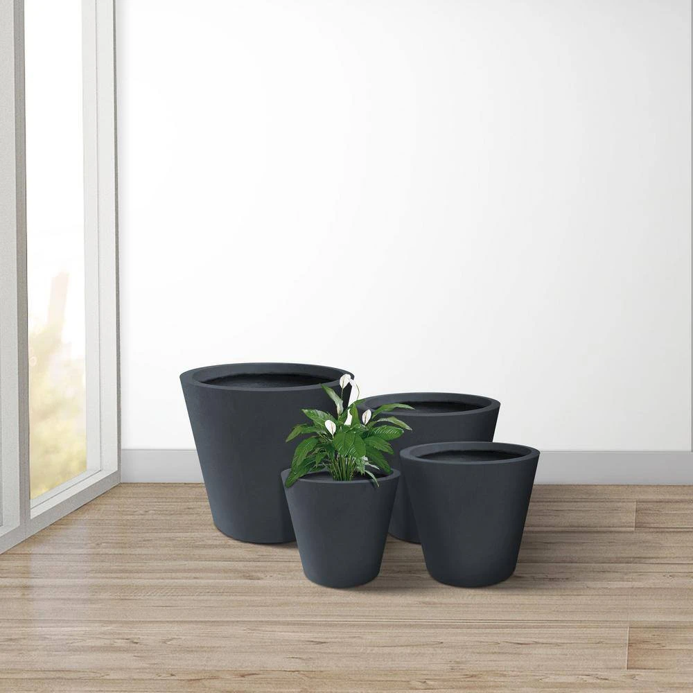 KANTE 20.9", 17.7", 15" & 12.6"H Cylindrical Charcoal Finish Lightweight Concrete Modern Planters Set of 4, Outdoor Indoor - Image 7