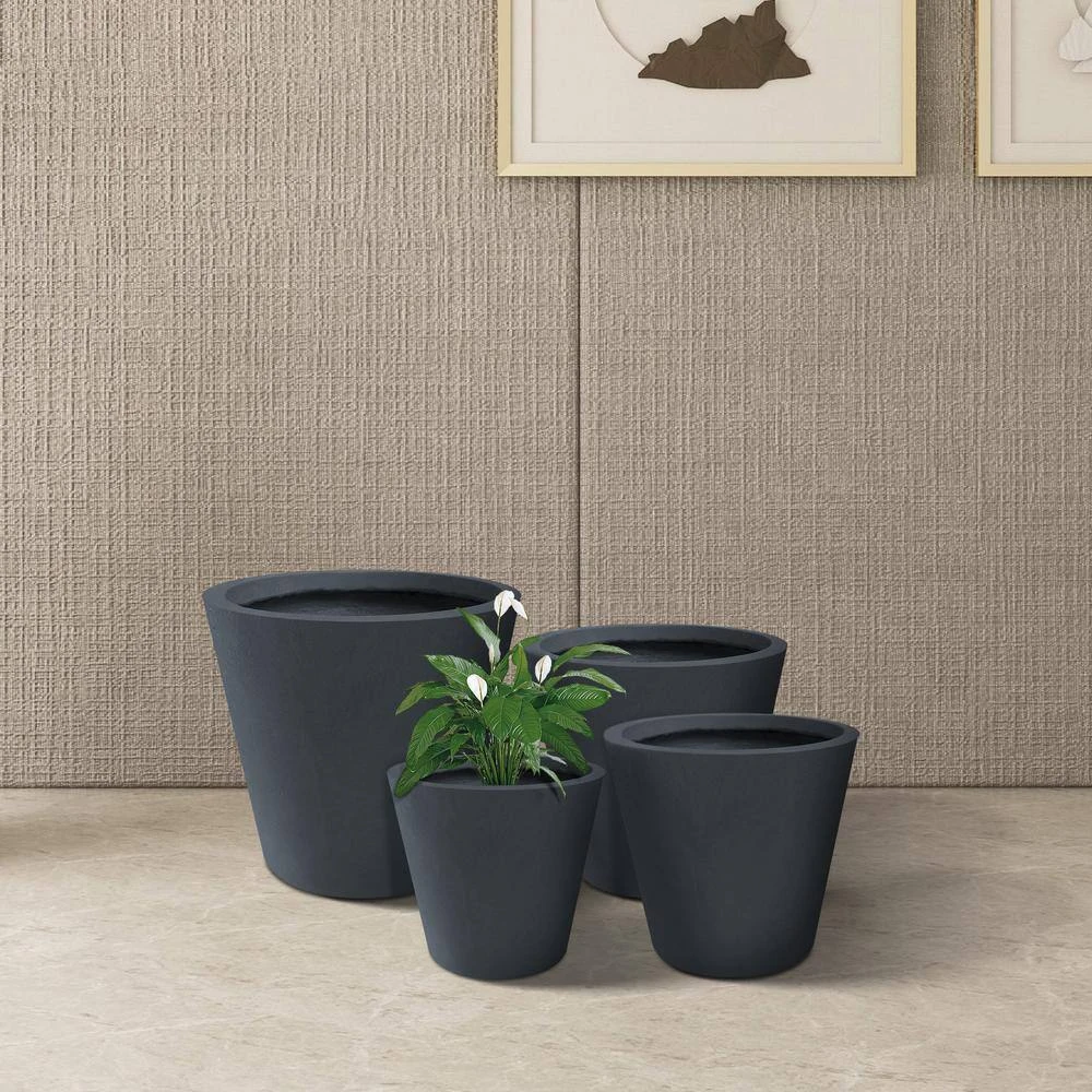 KANTE 20.9", 17.7", 15" & 12.6"H Cylindrical Charcoal Finish Lightweight Concrete Modern Planters Set of 4, Outdoor Indoor - Image 5