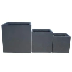 KANTE 16 in. Tall Charcoal Lightweight Concrete Square Modern Outdoor Planter (Set of 3)