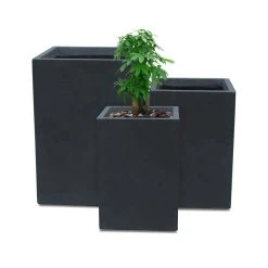 KANTE 19", 16" and 13"H Charcoal Finish Concrete Tall Square Set of 3, Outdoor Indoor Lightweight Planters w/ Drainage Hole