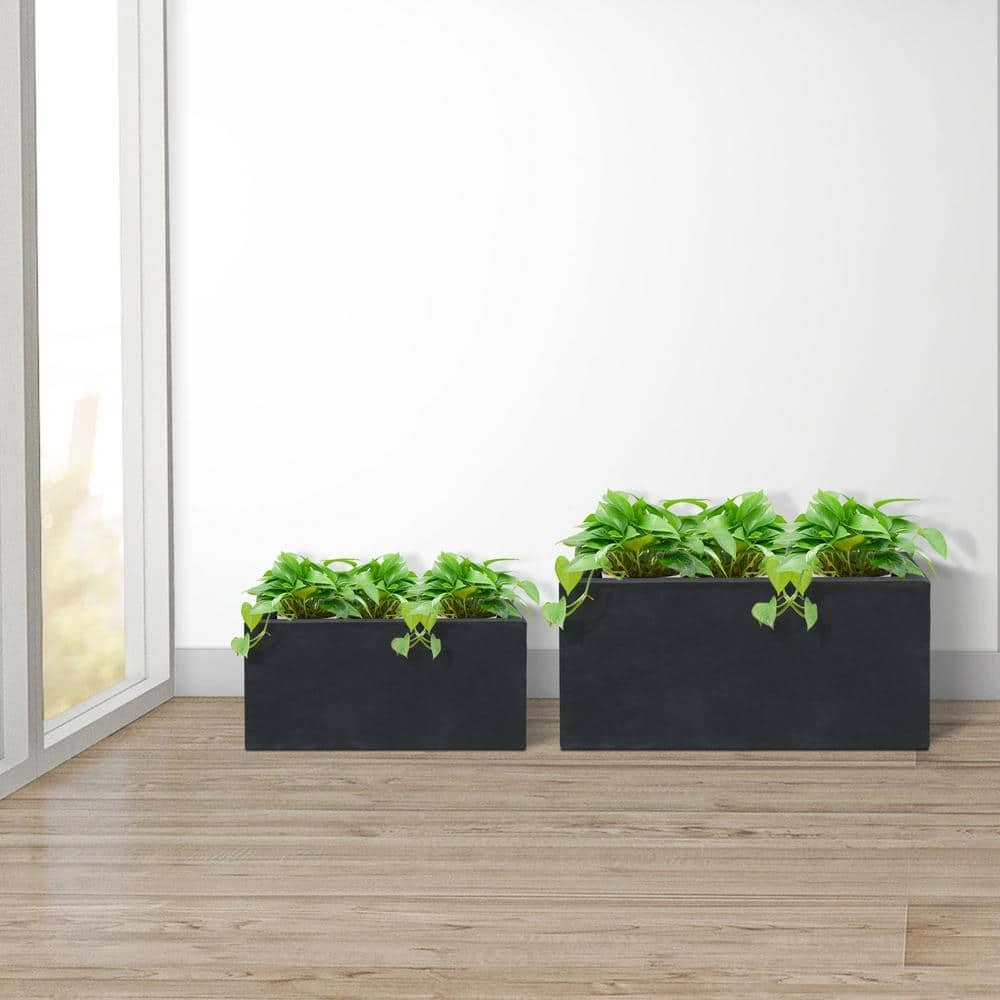 KANTE 31.4 in. & 23.6 in. L Rectangular Charcoal Lightweight Long Low Planters w/Drainage Hole (Set of 2), Outdoor/Indoor - Image 4