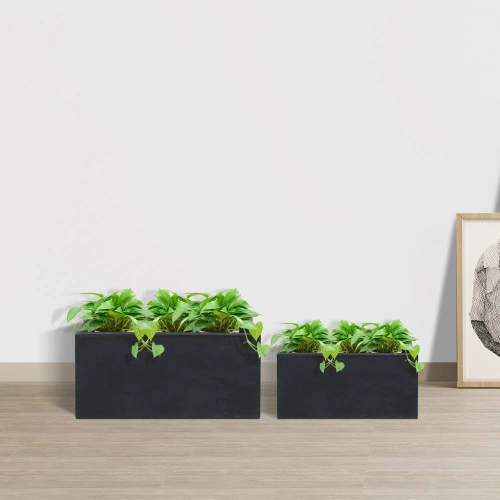 KANTE 31.4 in. & 23.6 in. L Rectangular Charcoal Lightweight Long Low Planters w/Drainage Hole (Set of 2), Outdoor/Indoor - Image 3