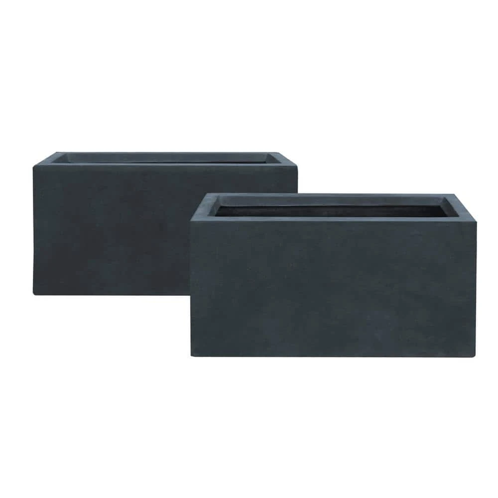 KANTE 31.4 in. & 23.6 in. L Rectangular Charcoal Lightweight Long Low Planters w/Drainage Hole (Set of 2), Outdoor/Indoor
