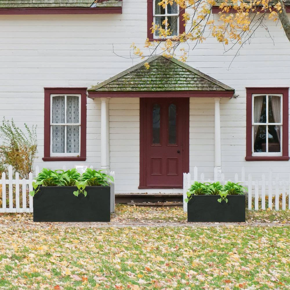 KANTE 31.4 in. & 23.6 in. L Rectangular Charcoal Lightweight Long Low Planters w/Drainage Hole (Set of 2), Outdoor/Indoor - Image 6