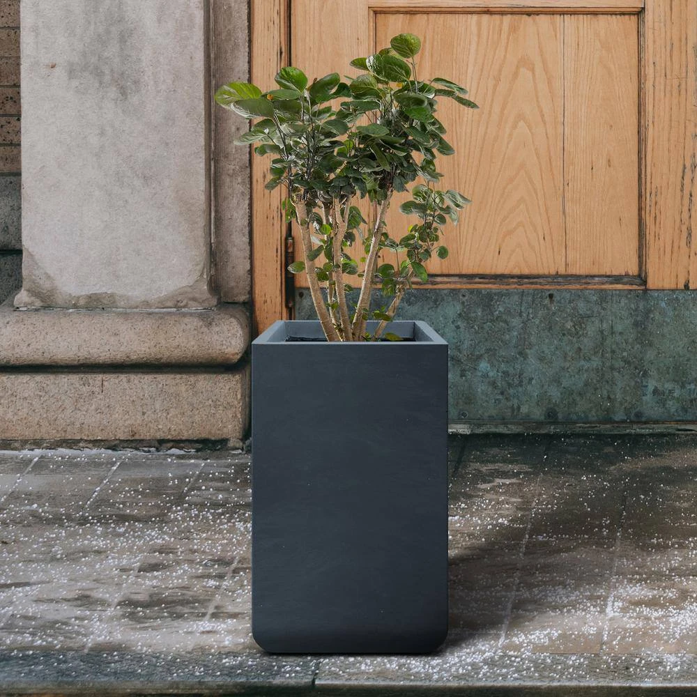 KANTE 27.6 in. H Square Charcoal Concrete and Fiberglass Tall Planter Outdoor Indoor Lightweight Plant Pots - Image 3