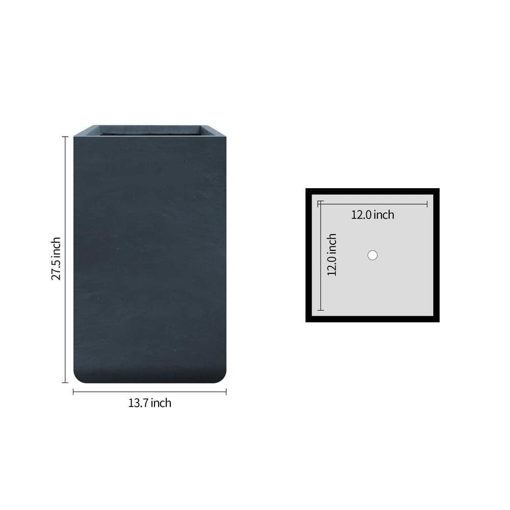 KANTE 27.6 in. H Square Charcoal Concrete and Fiberglass Tall Planter Outdoor Indoor Lightweight Plant Pots - Image 7