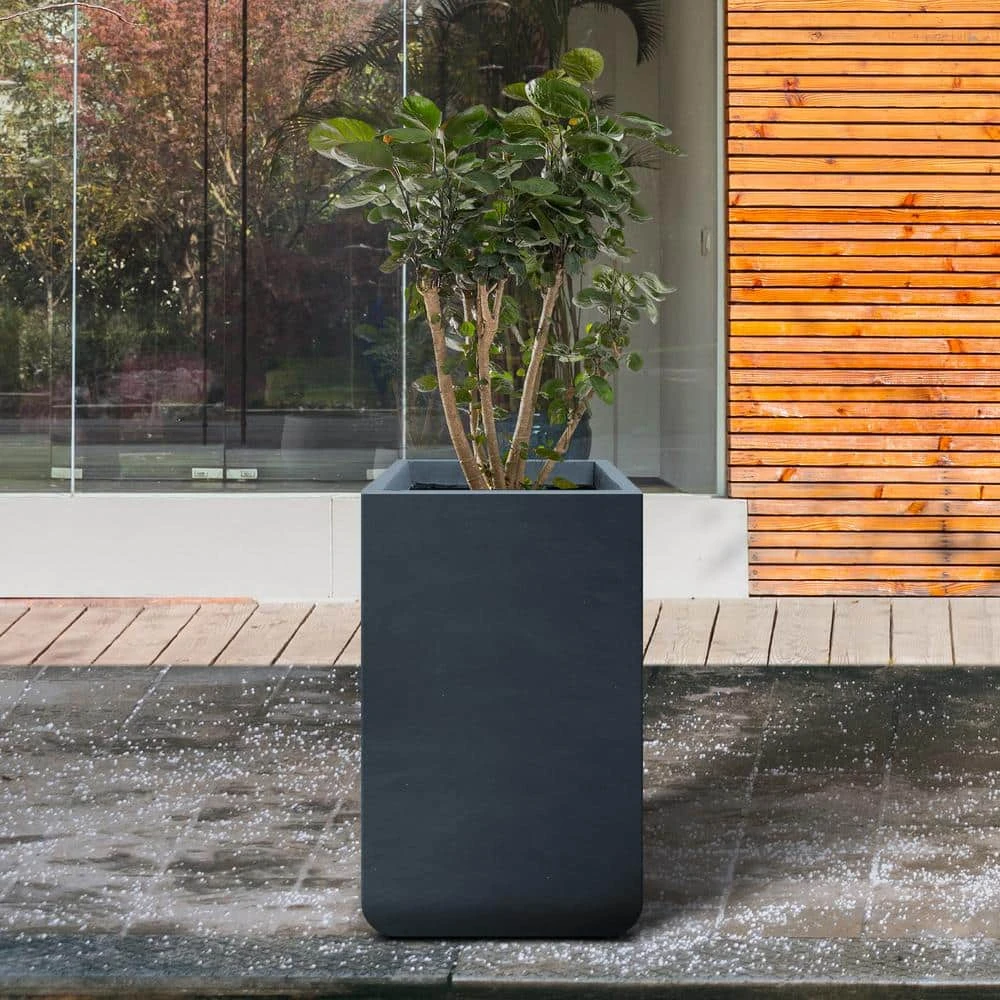 KANTE 27.6 in. H Square Charcoal Concrete and Fiberglass Tall Planter Outdoor Indoor Lightweight Plant Pots - Image 6
