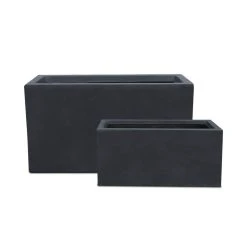 KANTE 31.4" & 23.6"L Rectangular Charcoal Finish Lightweight Concrete Long Planters w/Drainage Hole Set of 2, Outdoor/Indoor