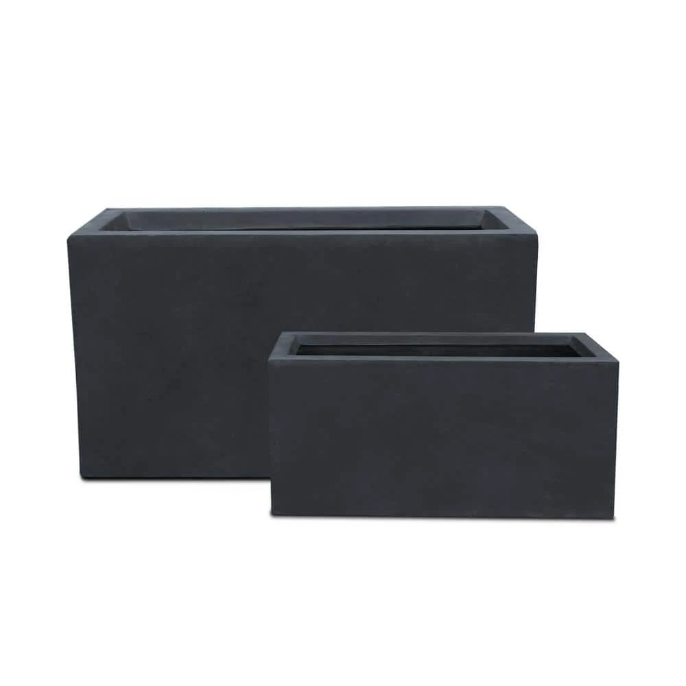 KANTE 31.4" & 23.6"L Rectangular Charcoal Finish Lightweight Concrete Long Planters w/Drainage Hole Set of 2, Outdoor/Indoor