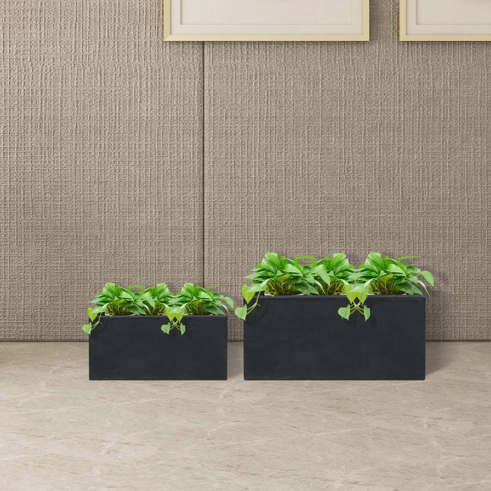 KANTE 31.4" & 23.6"L Rectangular Charcoal Finish Lightweight Concrete Long Planters w/Drainage Hole Set of 2, Outdoor/Indoor - Image 8